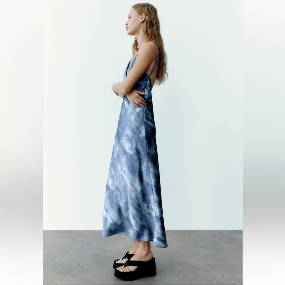ZARA PRINTED SATIN EFFECT SLIP DRESS - Picture 14 of 16